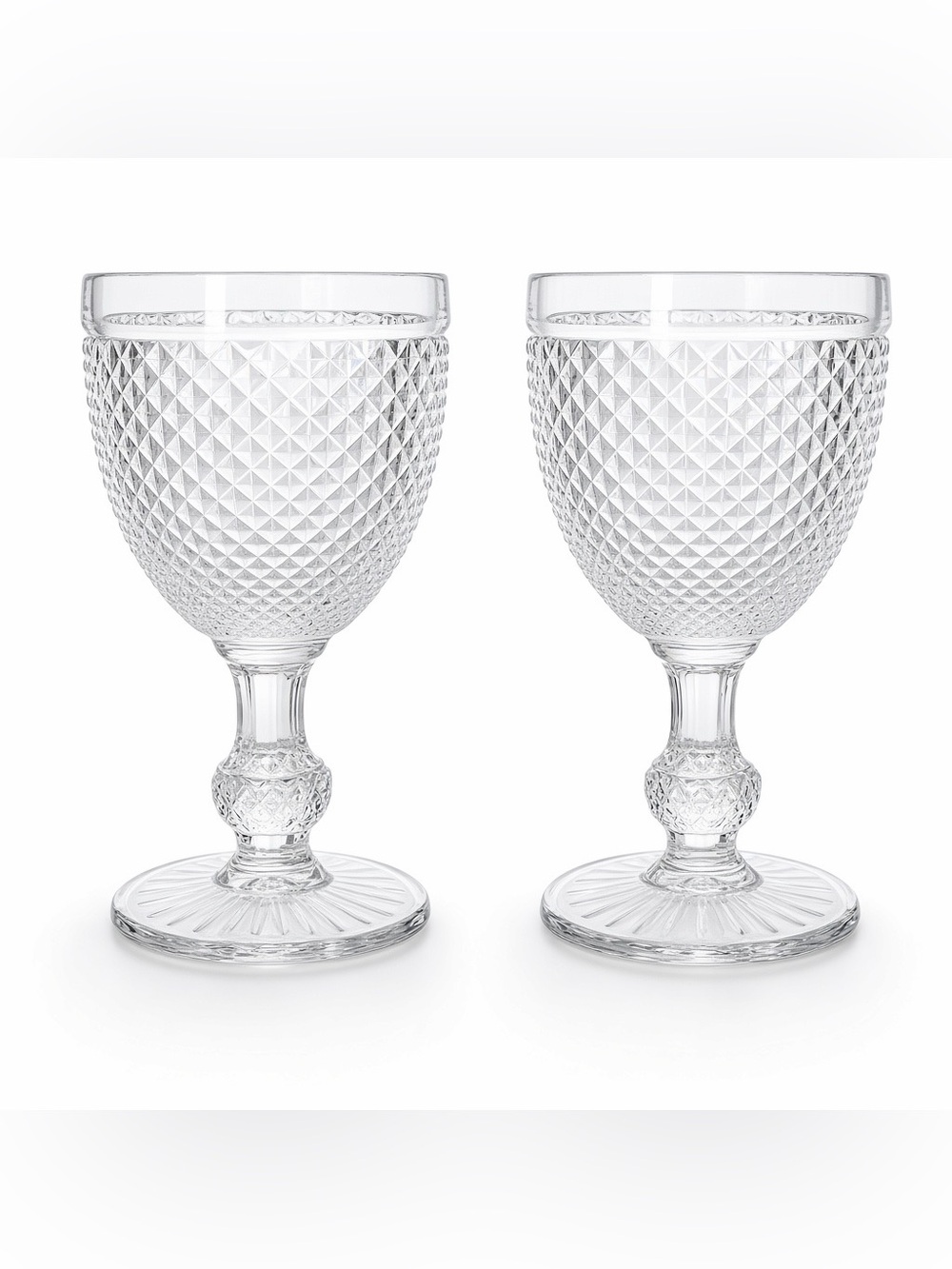 Vista Alegre Bicos Clear 2 Glass Wine Goblets Diamond Point Portugal Cottagecore